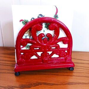 Red Baked Enamel Cast Iron Napkin Holder